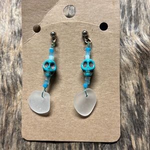 Skull and sea glass earrings